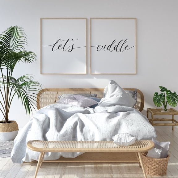 Let's Cuddle Master Over The Bed Sign Wall Art for Couples, Set 2, Poster Only