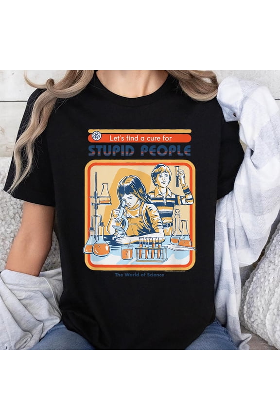 Let's Cure Stupid People Lab Retro Dark Humor Graphic T-Shirt, Sizes S-5XL, Tbun