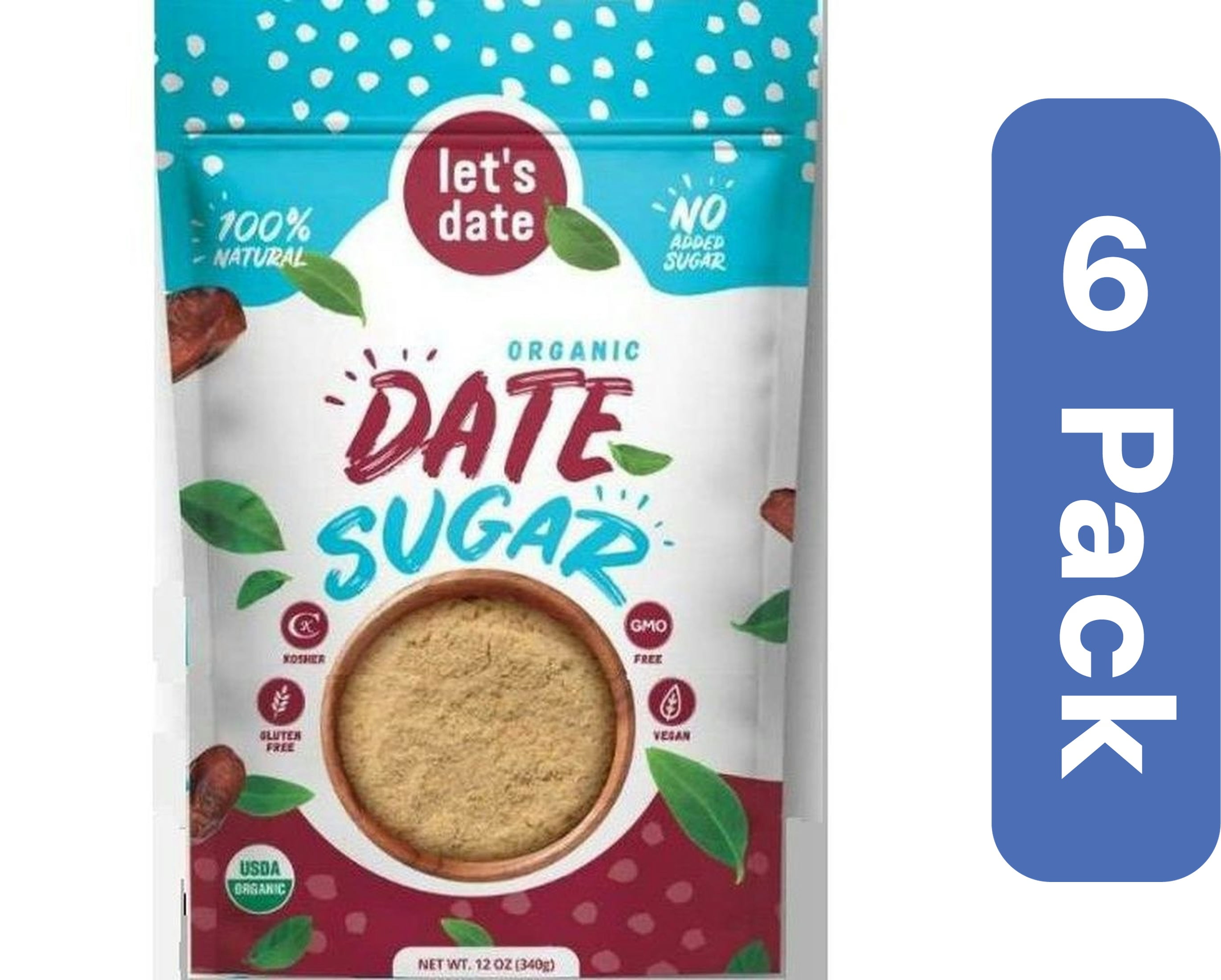 Let's Date Organic Date Sugar 12 oz (Pack of 6)