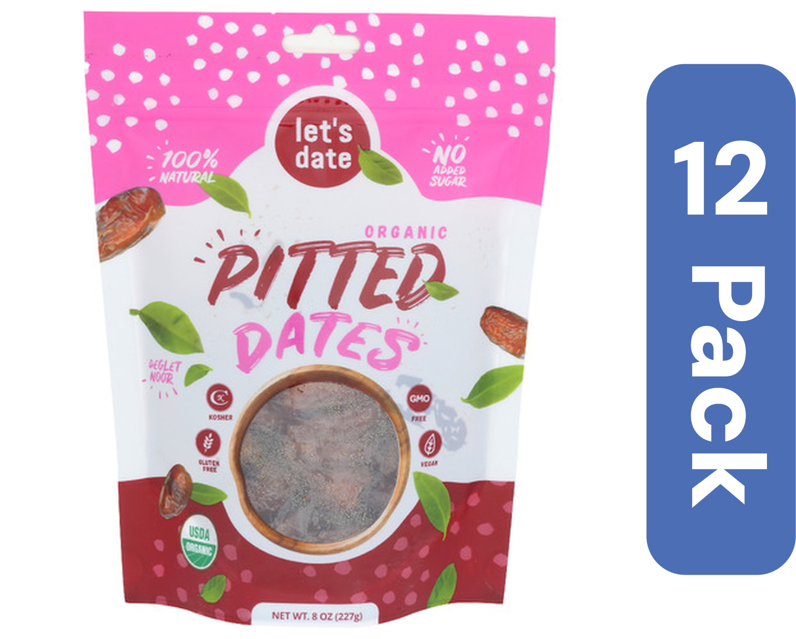 Let's Date Pitted Organic Dates 8 oz (Pack Of 12)