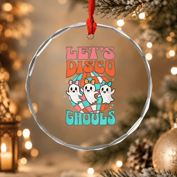 Let's Disco Ghouls Cute Coquette Ghosts 70s Disco Ball Ornament, Holiday Keepsake Gift, Circle Glass Ornament