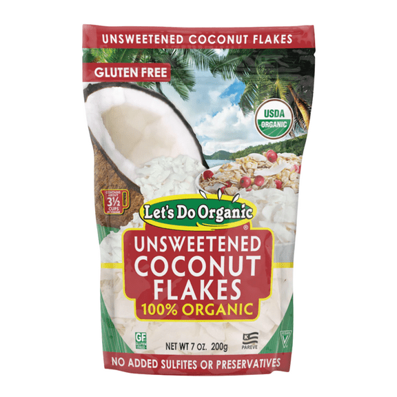 Let's Do Organic, Gluten Free, Unsweetened Coconut Flakes, 7 oz Plastic Bag