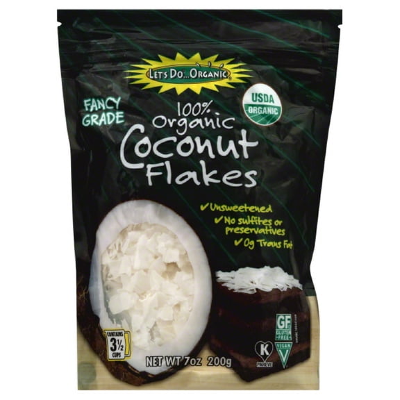 Let's Do Organic, Gluten Free, Unsweetened Coconut Flakes, 7 oz Plastic Bag