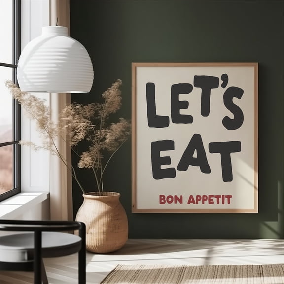 Let's Eat Bon Appétit Print - Minimalist Kitchen Wall Art, Unframed Canvas 12x16in