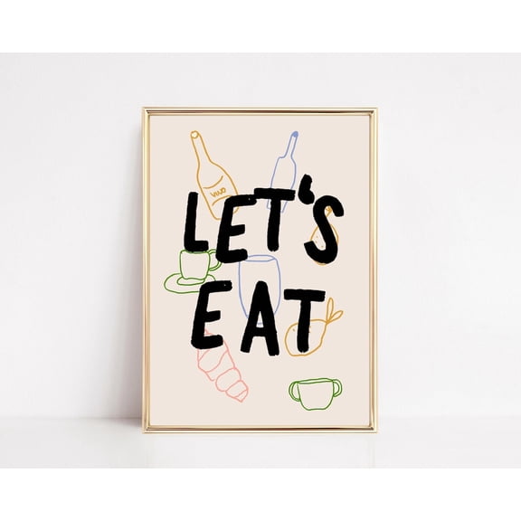 Let's Eat Kitchen Print | Modern Dining Room Wall Art, Unframed Paper Poster 8x10in
