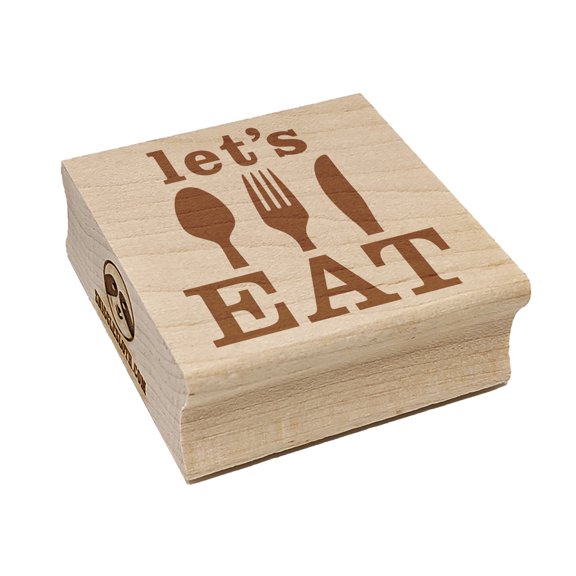 Let's Eat Knife Fork Spoon Square Rubber Stamp Stamping Scrapbooking Crafting - Small 1.25in