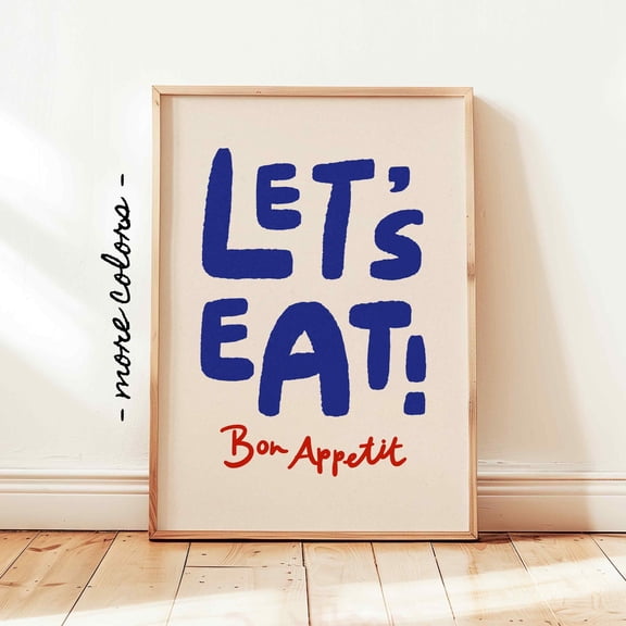 Let's Eat Printable, Bon Appetit Poster, Minimal Kitchen Sayings Wall Art Decor, Poster Only