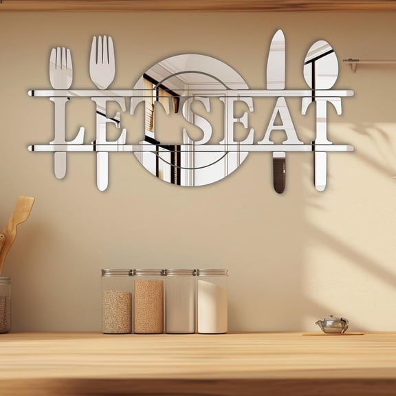Let's Eat Wall Decor Letter Signs Acrylic Mirror Wall Decals Decorations Stickers for Kitchen or Dining Room (Silver 26.3 X 13.2)
