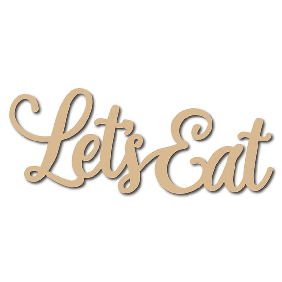 Let's Eat Wall Decor Wood Sign Script Word Cutout Laser Cut Unfinished Rustic Letters Decorative DIY Art