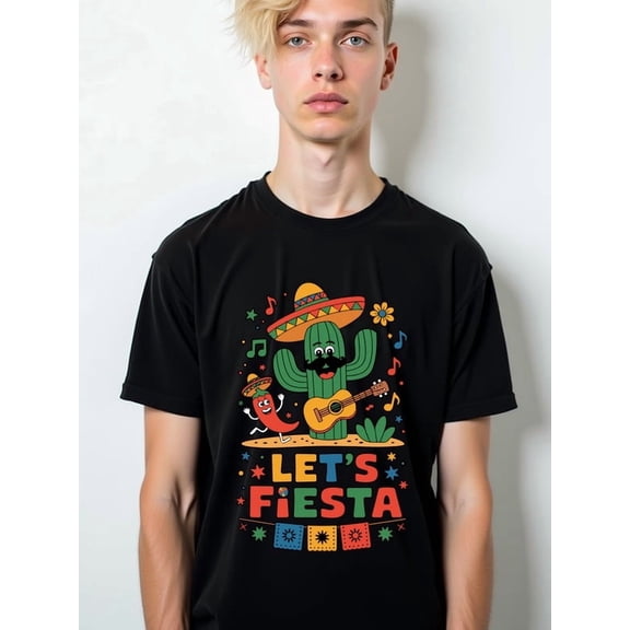 Greenink Let's Fiesta Cactus T-Shirt for men comfort colors tshirt black top gifts Comfortable loose T-shirt Classic Unisex Shirt Cotton tshirts
