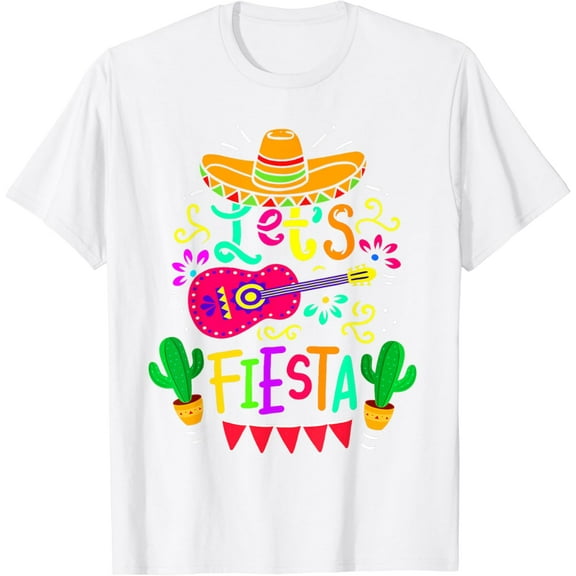 Let's Fiesta Cinco De Mayo Mexican Party Guitar Lover T-Shirt100% pure cotton white short-sleeved T-shirts for men and women