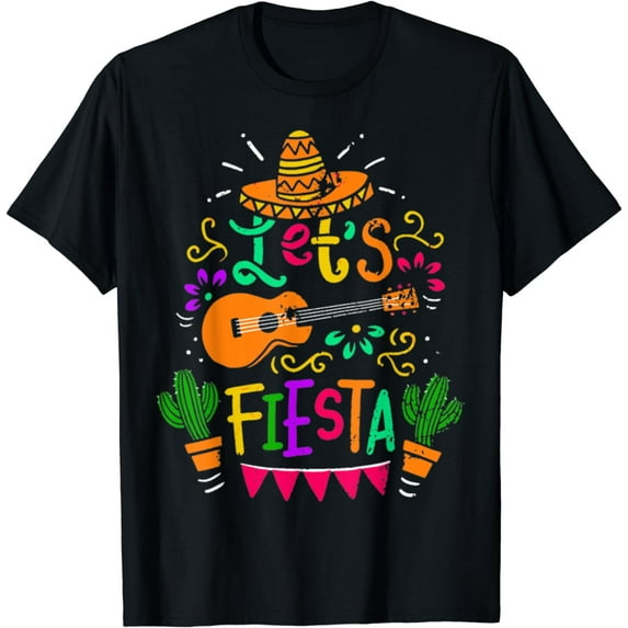 Let's Fiesta Cinco De Mayo Party Mexican Guitar Cactus T-Shirt
