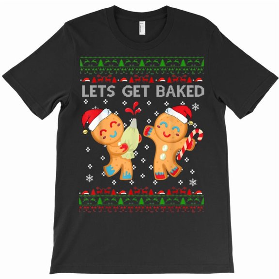Let's Get Baked Funny Gingerbread Christmas Cookie Baking Crew Graphic T-Shirt G7809, Up to 5XL