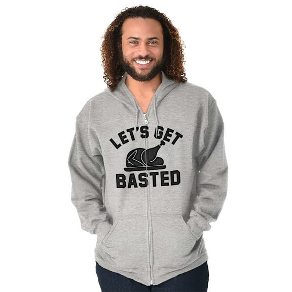 Let's Get Basted Turkey Day Unisex Fleece Graphic Zip Up Hoodie Brisco Brands 5X