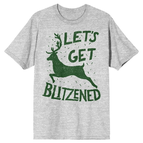 Let's Get Blitzened Specialty Soft Hand Print Tee Shirt T-Shirt - Christmas Drinking with a Leaping Reindeer-X-Large