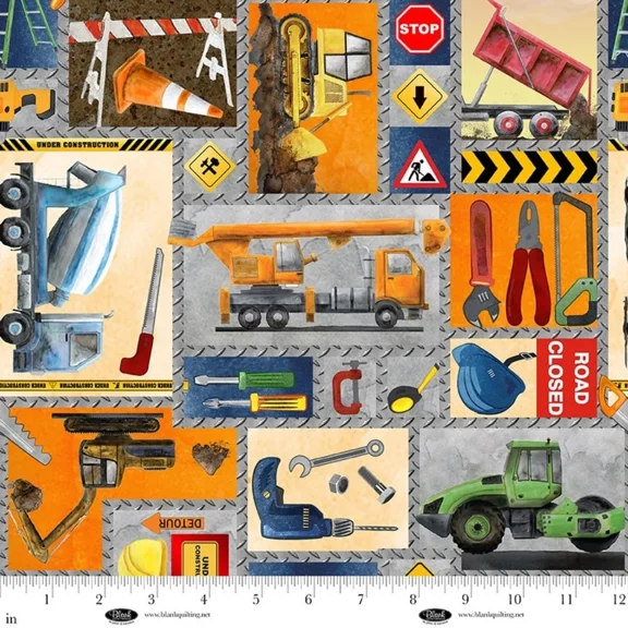 Let's Get Building Construction Equipment Cotton Fabric (1 Yard)