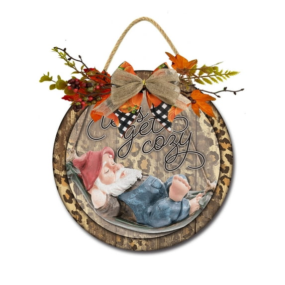 Let's Get Cozy Sign Front Door Porch Decorations, Round Rustic Wood Hanging Sign for Farmhouse Porch Outdoor Home Holiday Front Door Sign Decor