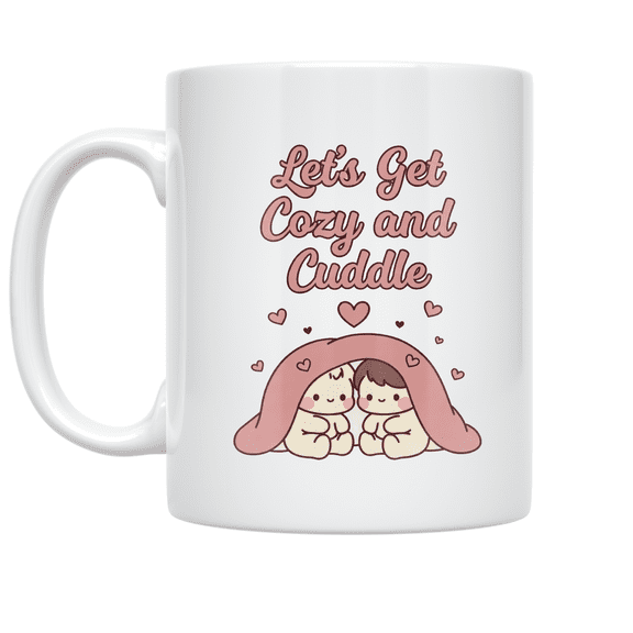 Let's Get Cozy and Cuddle - Romantic Couple - 11 oz Ceramic Coffee Mug
