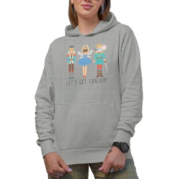 Let's Get Crackin with Hand Drawn Christmas Nutcracker Dolls Art Merch Gift, Heather Grey Hooded Sweatshirt or Hoodie, Medium