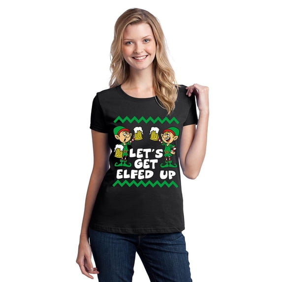 Let's Get Elfed Up Christmas Women's T-shirt, 3XL, Black