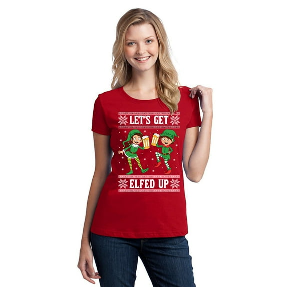 Let's Get Elfed Up Christmas Women's T-shirt, 3XL, Red