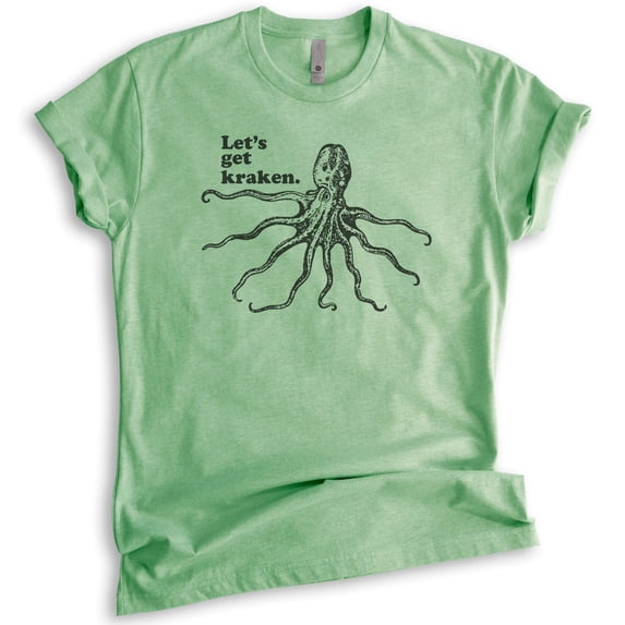 Let's Get Kraken T-shirt, Unisex Women's Men's Shirt, Animal Pun T-shirt, Funny Giant Octopus Squid Shirt, Heather Apple Green, 3X-Large