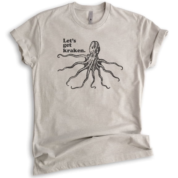 Let's Get Kraken T-shirt, Unisex Women's Men's Shirt, Animal Pun T-shirt, Funny Giant Octopus Squid Shirt, Light Silk Gray, XX-Large
