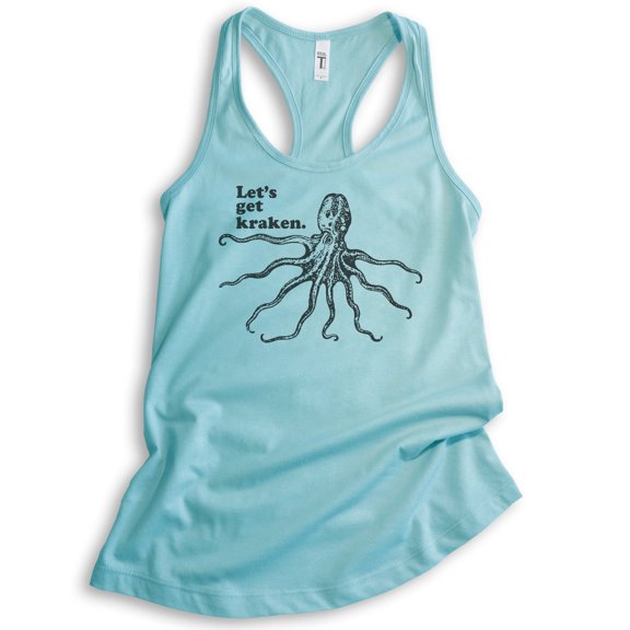 Let's Get Kraken Tank Top, Ladies Racerback Tank Top, Animal Pun Tank, Funny Octopus Tank, Giant Squid Tank, Cancun, Medium