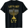 thumbnail image 1 of Let's Get Lit Chanukah Happy Hanukkah Funny Menorah Jewish T-ShirtMen and women, Black T-shirt, size: Extra large, 1 of 4