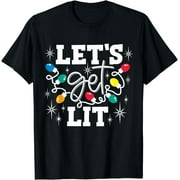 NOEOEWLK Let's Get Lit Drinking Santa Hat Christmas Lights Funny T-Shirt