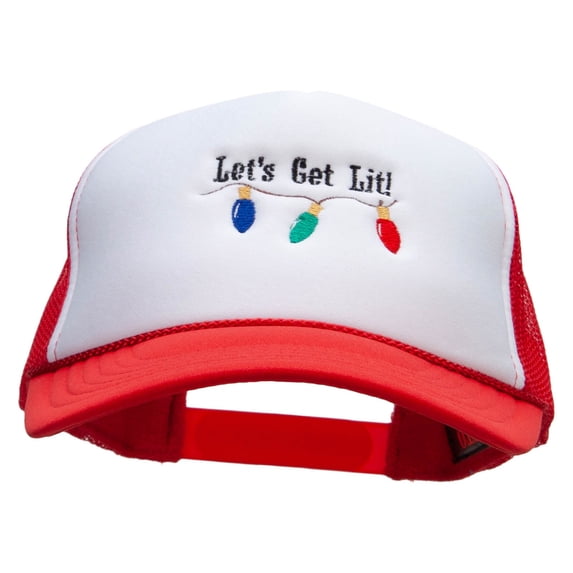 Let's Get Lit Embroidered Foam Panel Mesh Snapback - White Red OSFM