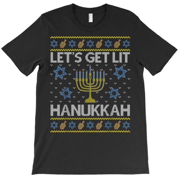Let's Get Lit Funny Hanukkah Chanukkah Jewish Holiday Sweater Style H29761 T-Shirt, for Men and Women, Up to Size 5XL
