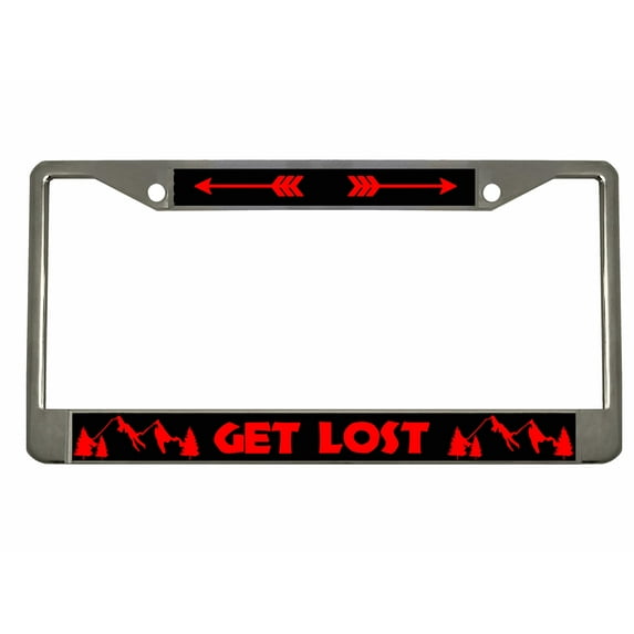 Let's Get Lost Style Metal License Plate Frame/Car Accessories Auto Car Tag Holder Cover (Chrome/Black/Red)