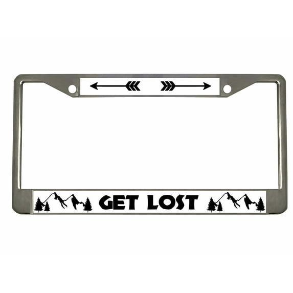 Let's Get Lost Style Metal License Plate Frame/Car Accessories Auto Car Tag Holder Cover (Chrome/White/Black)