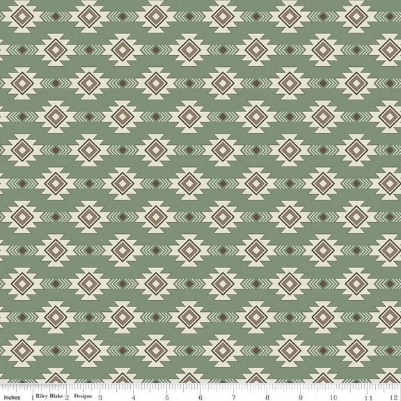 Let's Get Lost in the Woods Geometric Sage Cotton Fabric