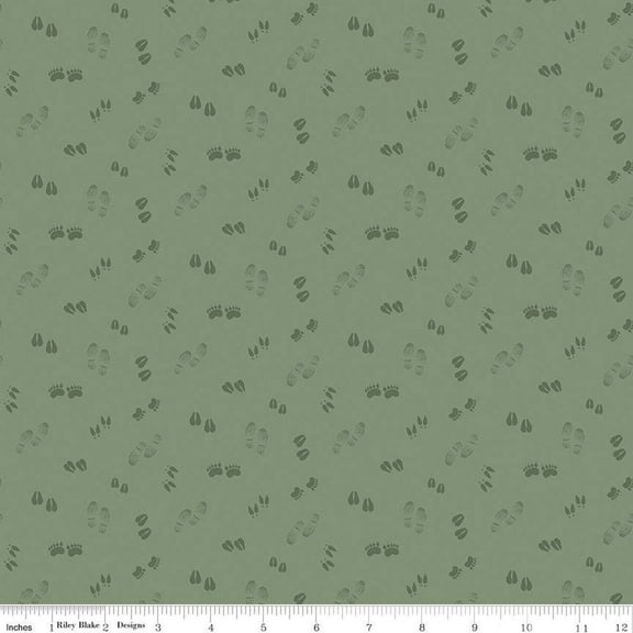 Let's Get Lost in the Woods Tracks Sage Cotton Fabric