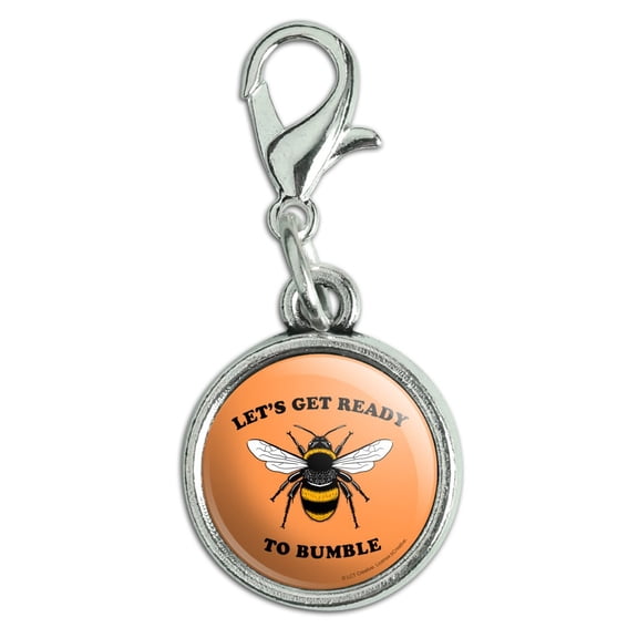 Let's Get Ready to Bumble Bee Rumble Funny Humor Antiqued Bracelet Pendant Zipper Pull Charm with Lobster Clasp