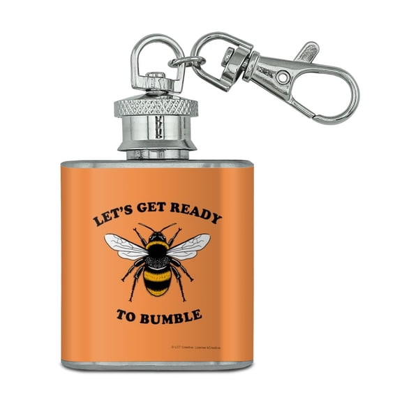 Let's Get Ready to Bumble Bee Rumble Funny Humor Stainless Steel 1oz Mini Flask Key Chain