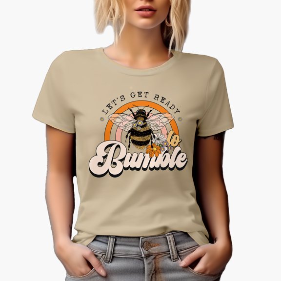 Let's Get Ready to Bumble Pun Quote with Honey Bee & Rainbow Art Merch Gift, Tan T-Shirt, 3XL