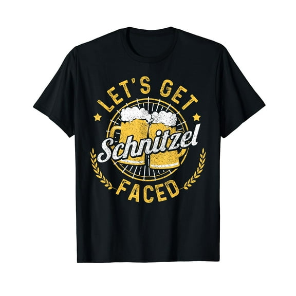 Let's Get Schnitzel Faced Oktoberfest German Funny Gift Cotton Black T-Shirt