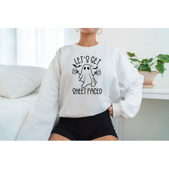 Let's Get Sheet Faced Sweatshirt, Halloween Ghost Holding Beer Hoodie, Funny Party Gift