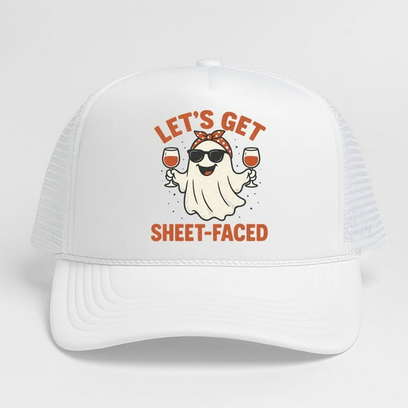 Let's Get Sheet-faced Funny Halloween Drinking Trucker Hat