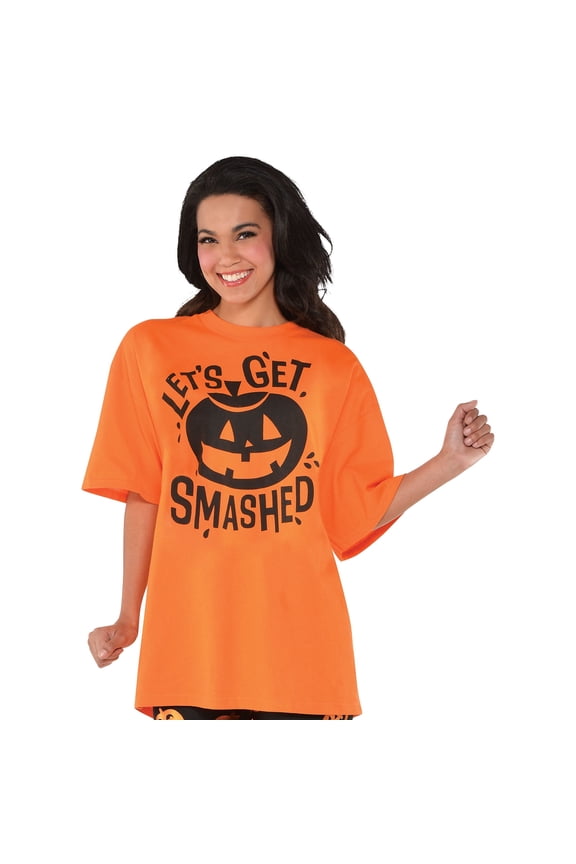 Let's Get Smashed Jack o' Lantern Halloween T-shirt for Adults, One Size, by Amscan
