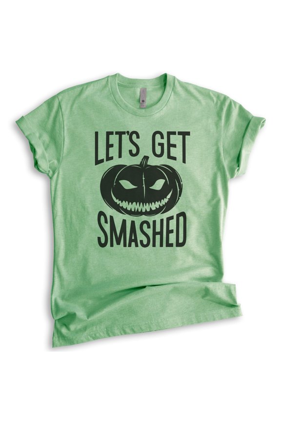 Let's Get Smashed Shirt, Unisex Women's Men's Shirt, Funny Drinking Horror Shirt, Pumpkin Shirt, Heather Apple Green, Large