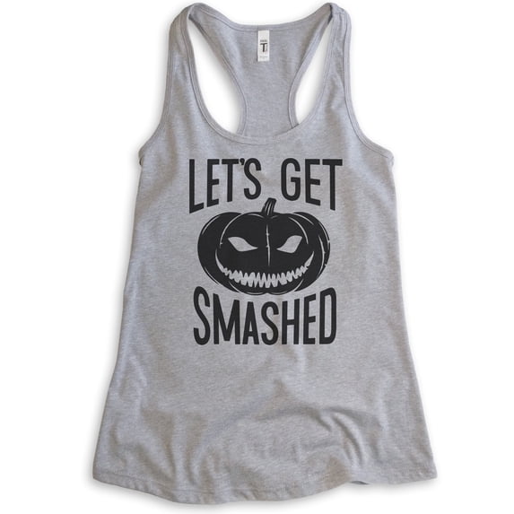 Let's Get Smashed Tank Top, Ladies Racerback Tank Top, Halloween Tank, Pumpkin Tank, Heather Gray, Large