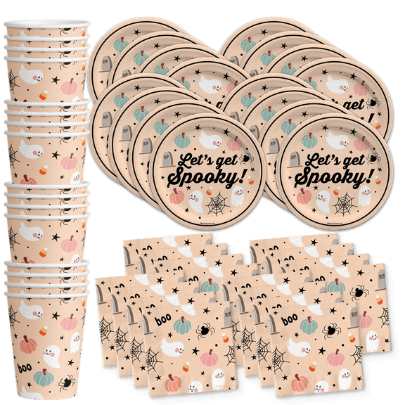 Let's Get Spooky Party Supplies Tableware Set Includes Plates Napkins Cups - Kit for 16