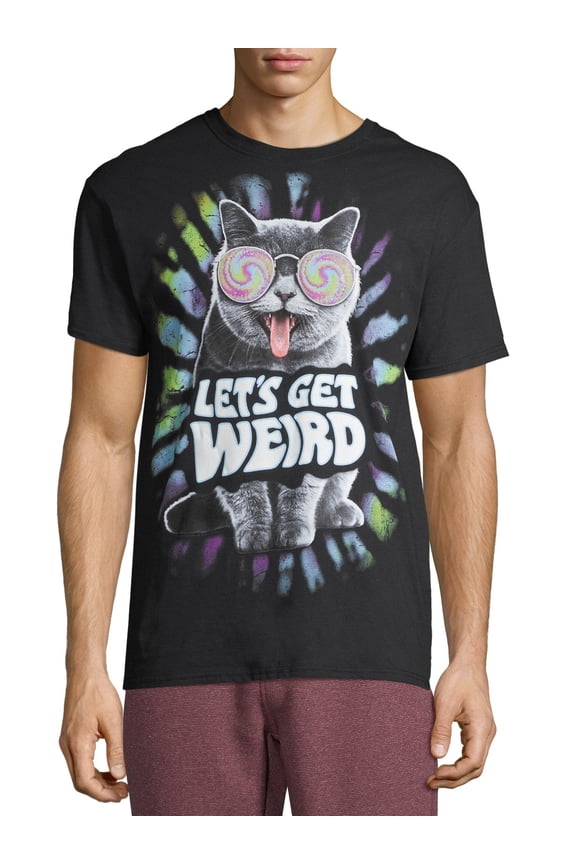Let's Get Weird Trippy Cat Men's and Big Men's Graphic T-shirt