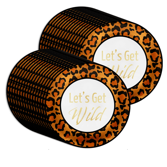 Let's Get Wild Leopard Print Party Supplies - Get Wild Party Plates - Large 9" Leopard Print Large 9" Plates In Bulk 32 Piece