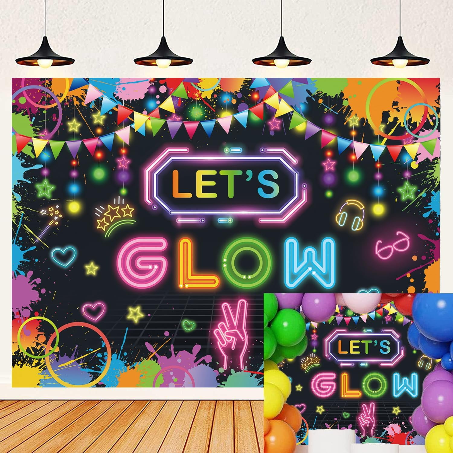 Neon Glow Party Backdrop - 8x6 Ft Vinyl Photography Banner With Graffiti Splash Design