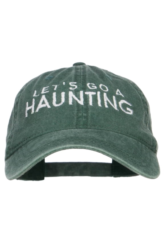Let's Go A Haunting Embroidered Washed Cap - Dk Green OSFM